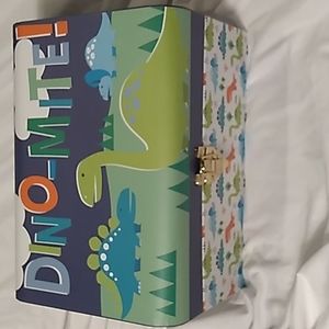 Boys hard cardboard Dinosaur Box with ribbon hinge & metal lock very cute
